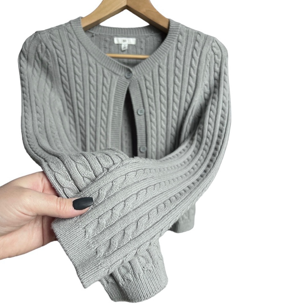Nordstrom BP Women’s Grey Cropped Cableknit Cardigan Sweater, Size Medium - Picture 4 of 9